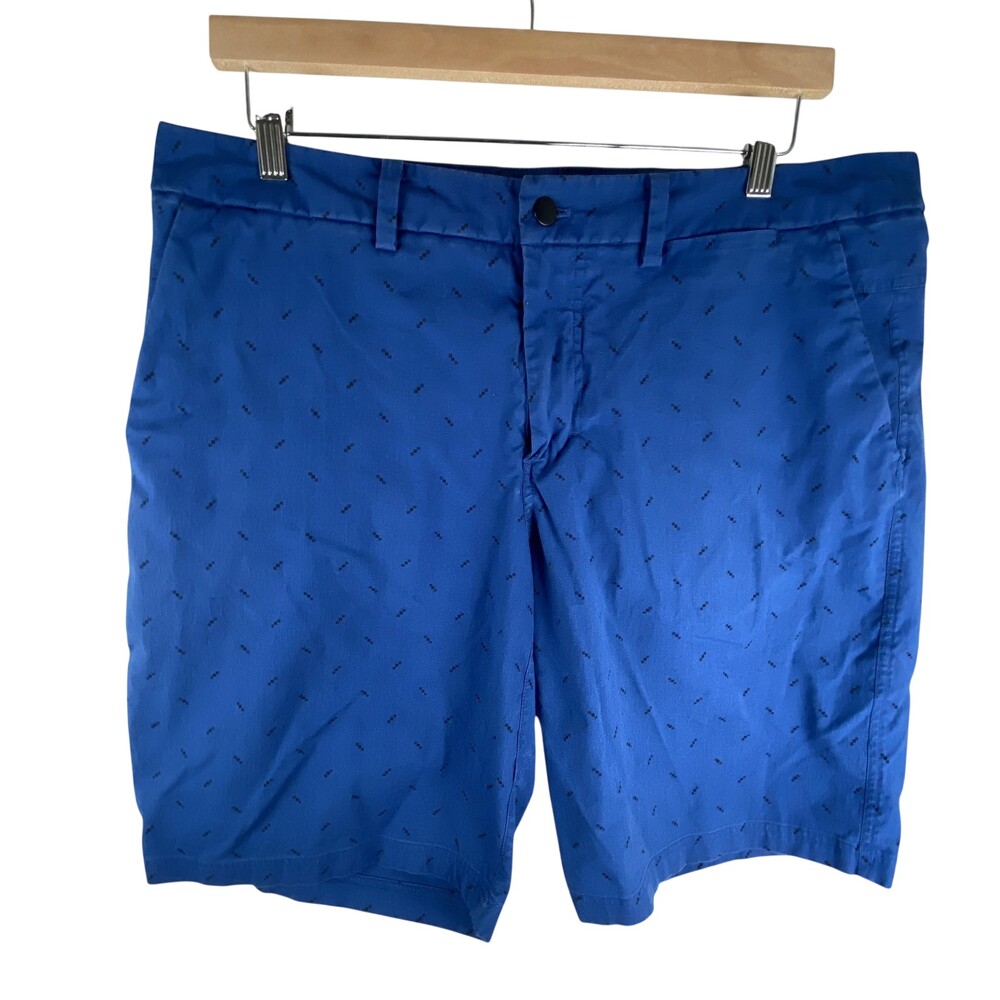 Lululemon Athletica Shorts Mens 40 Blue Geo Print Chino Stretch 10 Inseam Casual